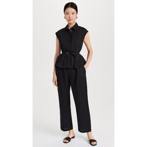 Posse Top Medium Juno Shirt Black Button Down Belted Sleeveless Minimalist Work